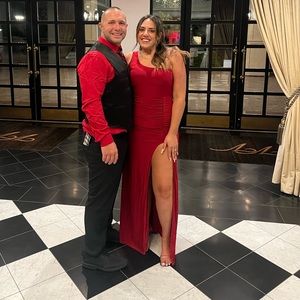 Red one shoulder dress